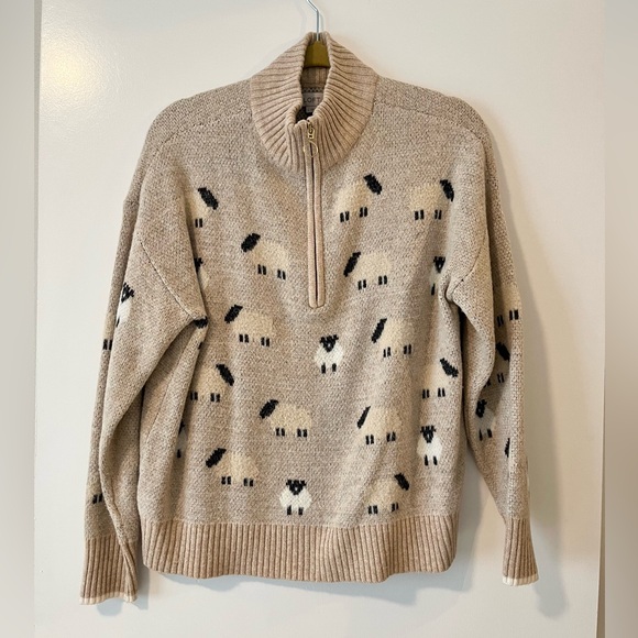 LOFT Sweaters - Loft Novelty Sheep Print Wool Blend Quarter Zip Sweater